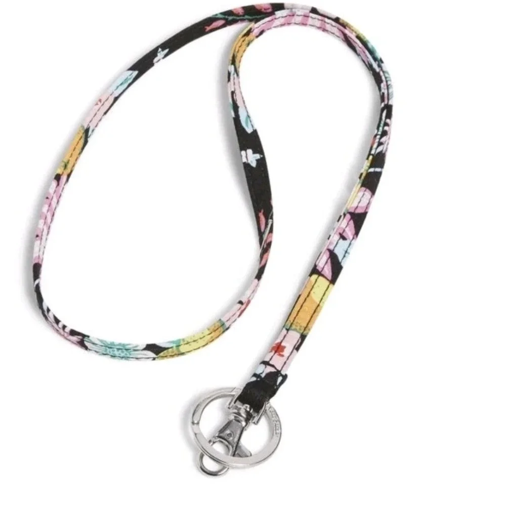 Vera Bradley Tangerine Twist Lanyard Floral Black ID Key Holder 24166-R45 NEW